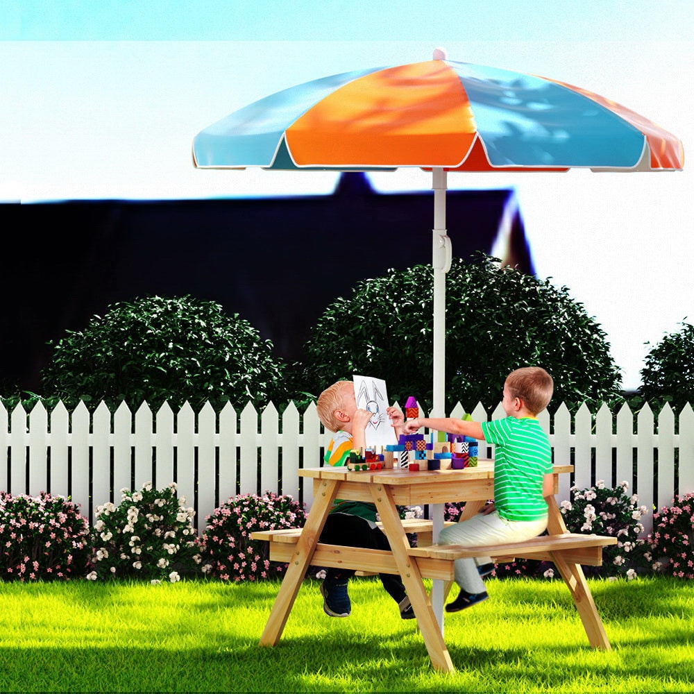 Umbrella Picnic Table With Removable Benches Kids Outdoor