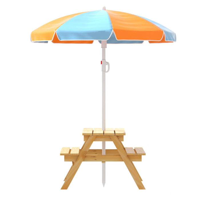 Keezi Kids Outdoor Table and Chairs Picnic Bench Set Umbrella Water Sand Pit Box - Baby & Kids > Kid’s Furniture