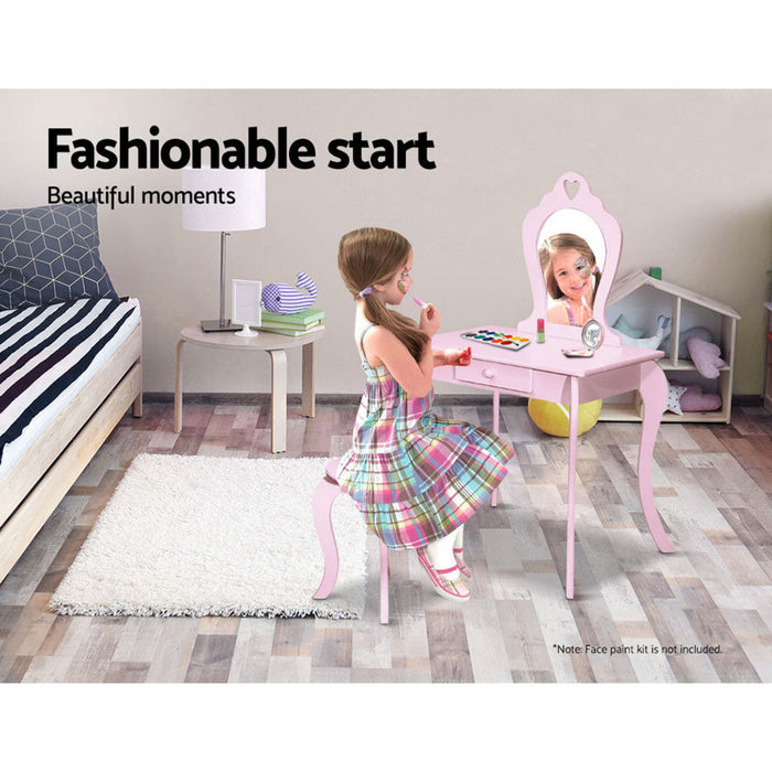 Keezi Kids Vanity Table Pink functional drawer and stool