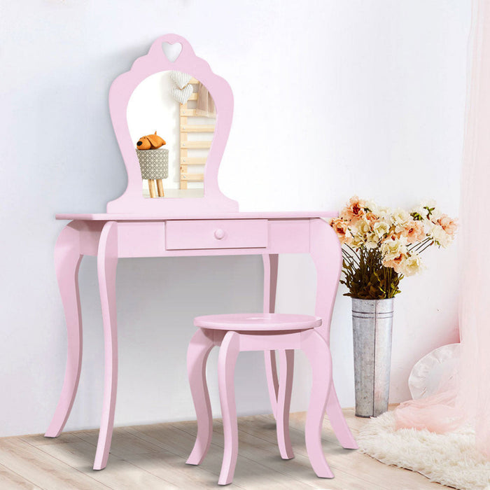 Keezi Kids Pink Vanity Table and Stool Set with Mirror