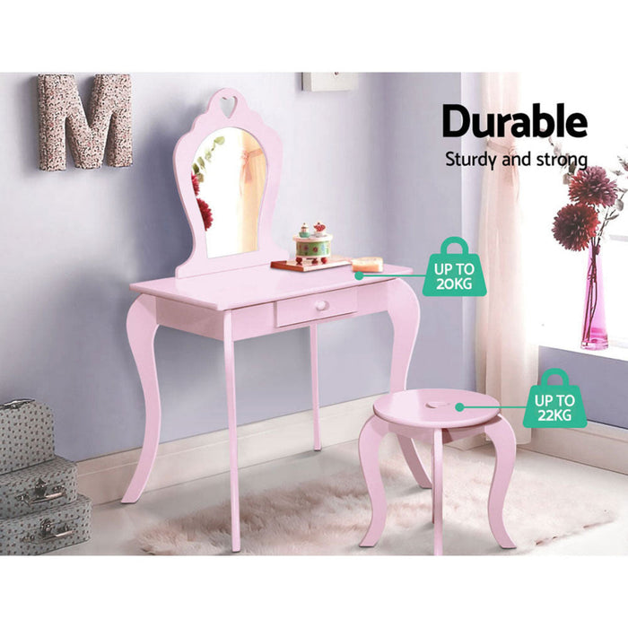 Keezi Kids Pink Vanity Table and Stool Set with Mirror