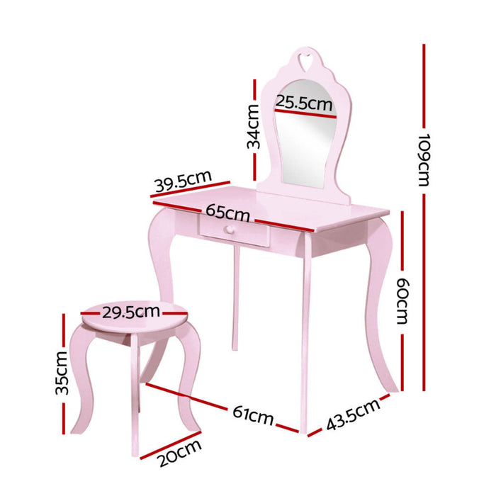 Keezi Kids Pink Vanity Table and Stool Set with Mirror
