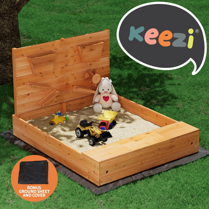 Keezi Kids Wooden Sandpit with Sand Wall