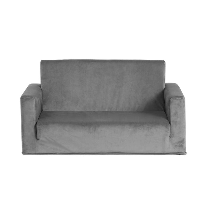 Keezi Kids Sofa 2 Seater Grey flipped open into a bed