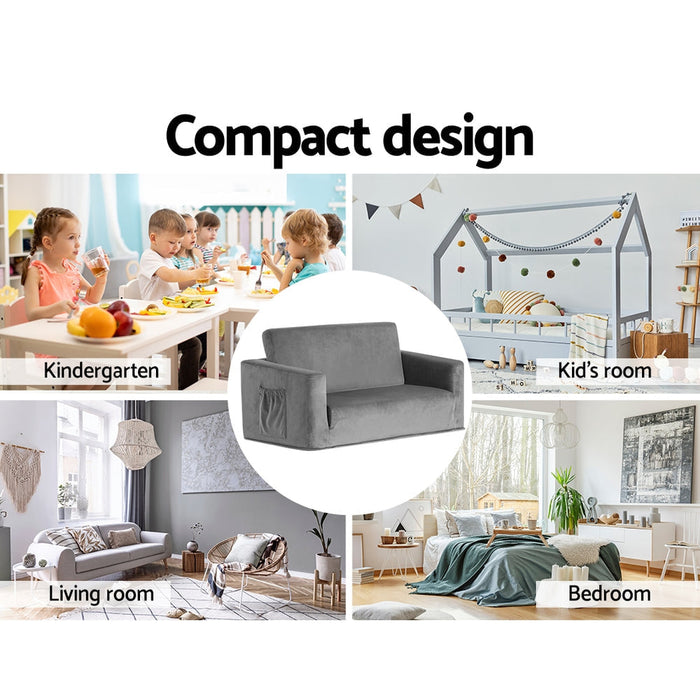 Keezi Kids Sofa 2 Seater Grey close-up detail