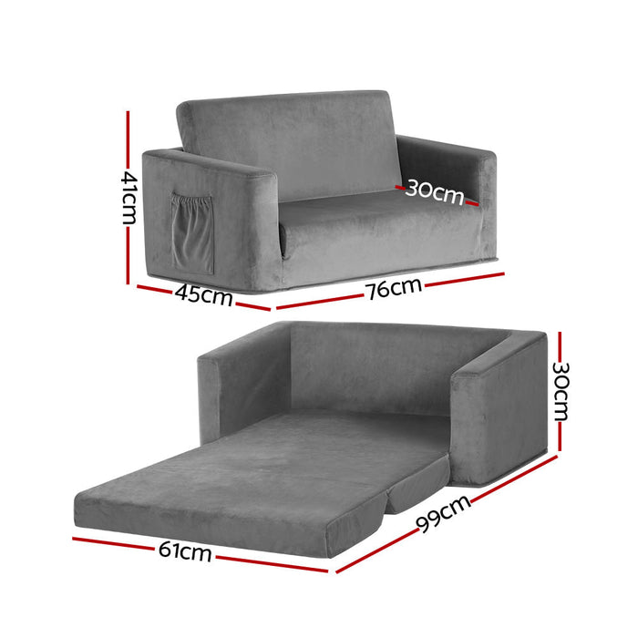 Keezi Kids Sofa 2 Seater Chair Children Flip Open Couch Armchair Grey - Baby & Kids > Kid’s Furniture