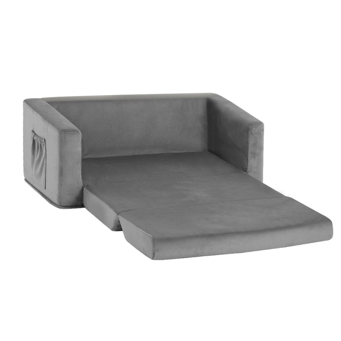 Keezi Kids Sofa 2 Seater Flip Open Couch Grey