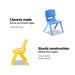 blue and yellow chairs with the text cleverly made with round edges and sturdy construction