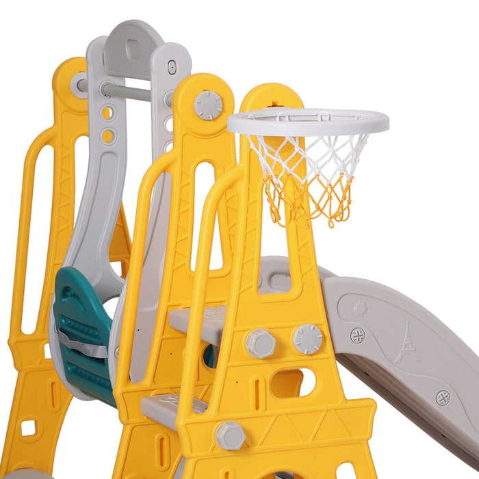 Keezi Kids Swing and Long Slide with Basketball Hoop