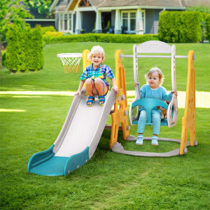 Keezi Kids Swing and Long Slide with Basketball Hoop