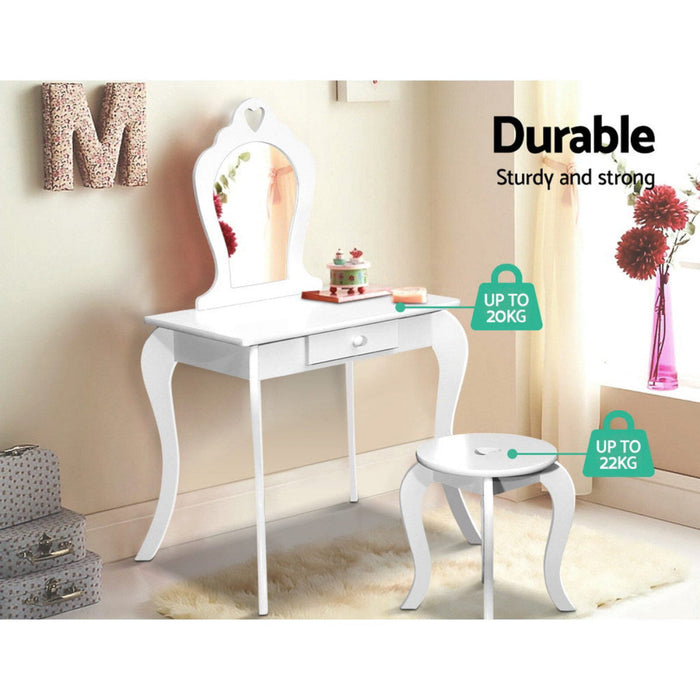 Keezi Kids White Vanity Table and Stool Set with Mirror