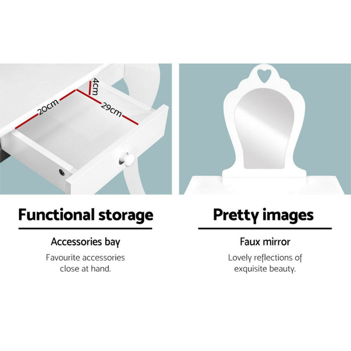 Keezi Kids White Vanity Table and Stool Set with Mirror