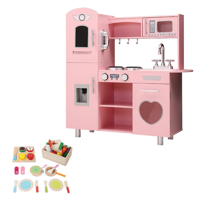 Keezi Kids Wooden Pretend Play Kitchen Set in Pink - Kids Kitchen