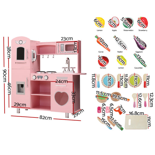 Keezi Kids Wooden Pretend Play Kitchen Set in Pink - Kids Kitchen