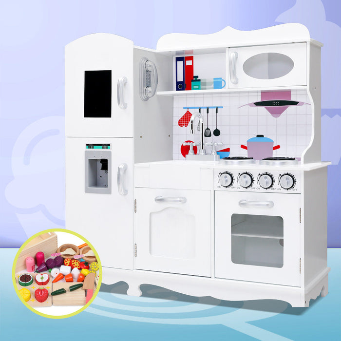 Keezi Kids Wooden Pretend Play Kitchen Set in White - Kids Kitchen