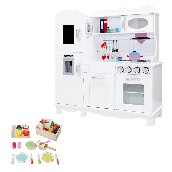 Keezi Kids Wooden Pretend Play Kitchen Set in White - Kids Kitchen