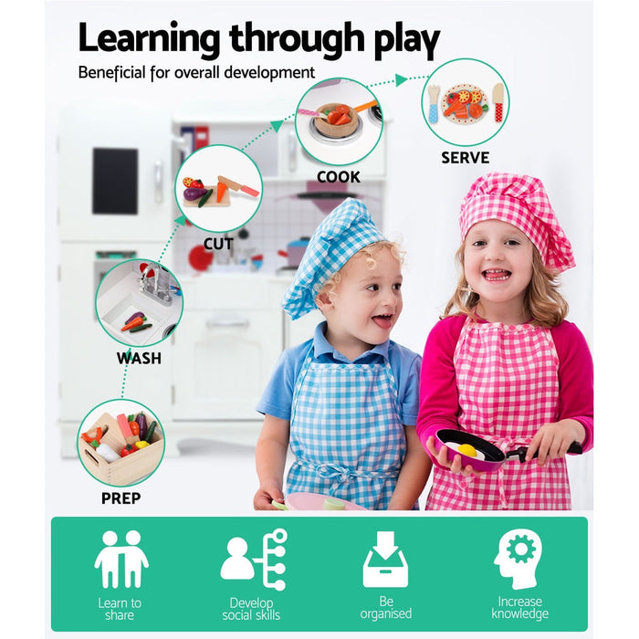 Keezi Kids Wooden Pretend Play Kitchen Set White accessories set