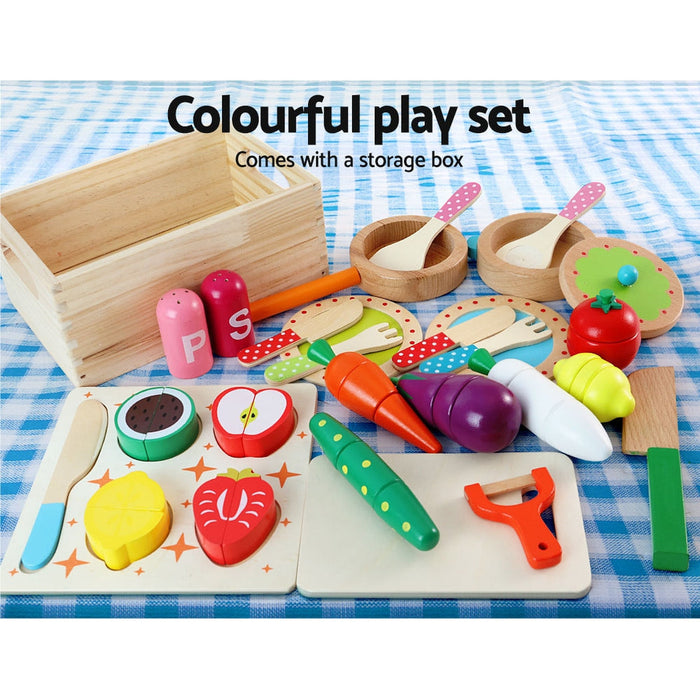 Keezi Kids Wooden Pretend Play Kitchen Set White with child playing