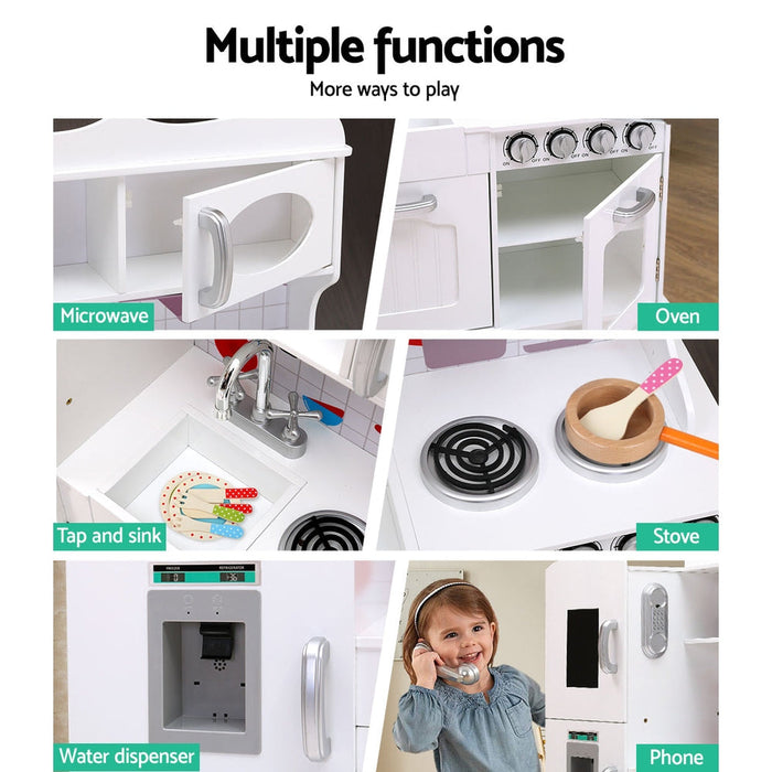 Keezi Kids Wooden Pretend Play Kitchen Set in White - Kids Kitchen