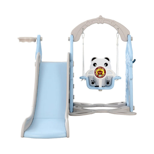Children's swing set with a panda design on a white background