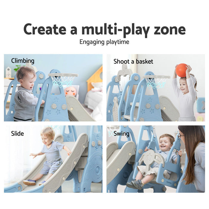 Keezi Toddler Slide and Swing with Basketball Set Blue full view