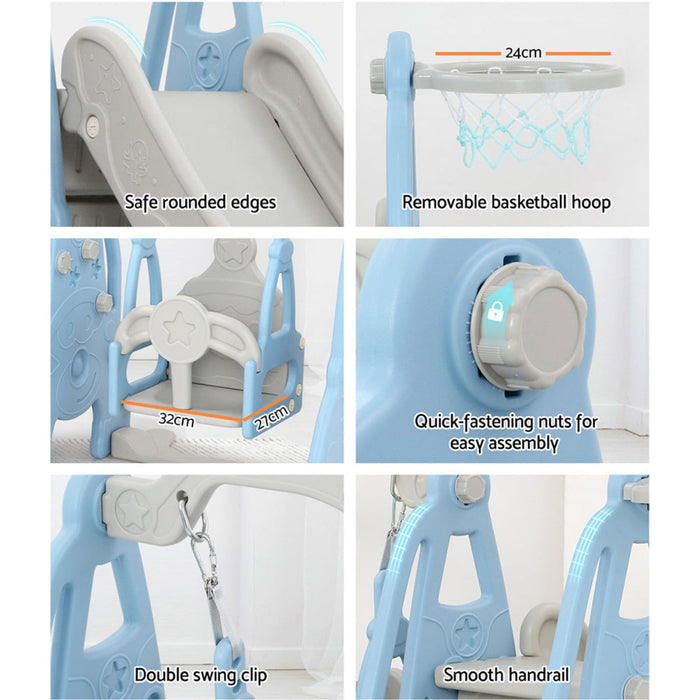 Keezi Toddler Slide and Swing with Basketball Set Blue rear view