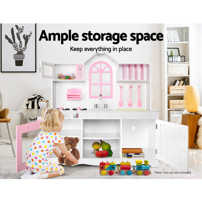 Keezi White And Pink Kids Large Kitchen