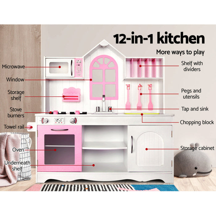 Keezi White And Pink Kids Large Kitchen