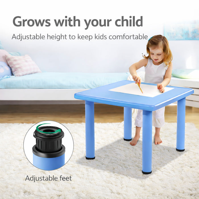 Kids Plastic Table and 4 Chairs Set – Coloured Square Table with Stackable Chairs