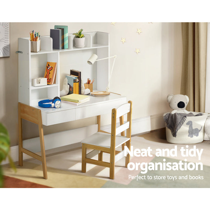 Kids White Storage Desk and Chair Set
