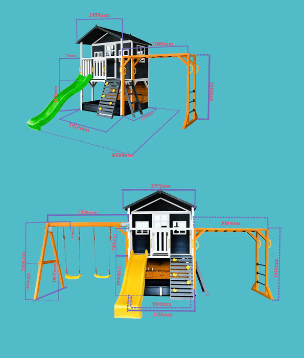 KidzShack Caboodle Shack Cubby House (with Mud Kitchen & Slide)