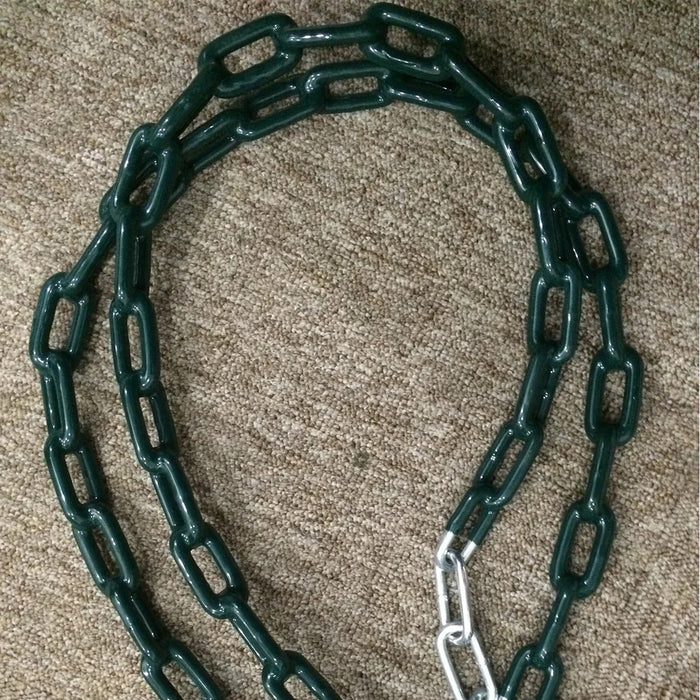 Green chain on a brown carpet