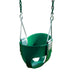 Green swing seat with chains on a white background