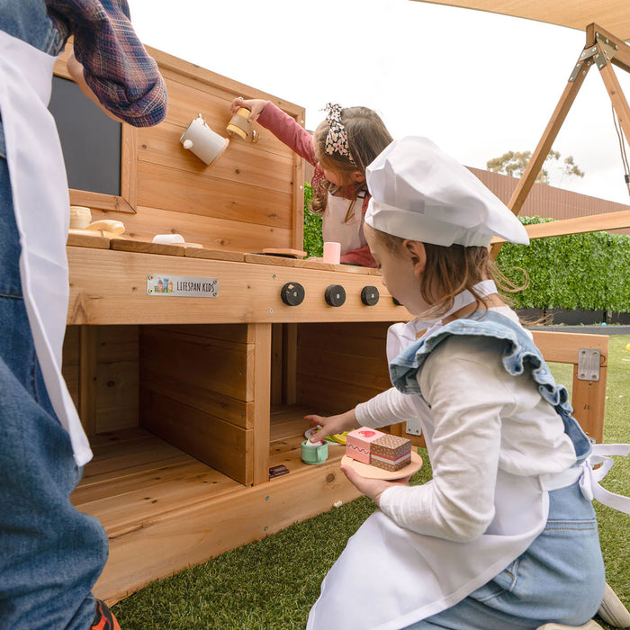 Lifespan Kids Eden mud kitchen set up outdoors