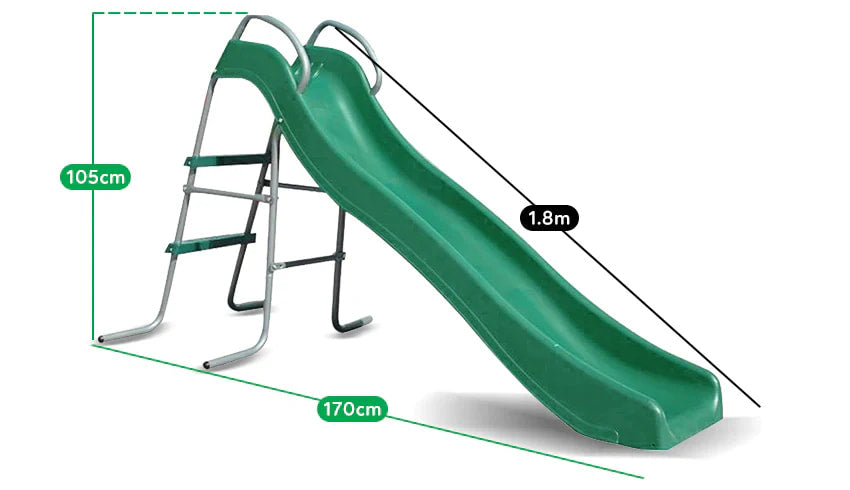 Lifespan Kids Hurley 2 Kids Metal Swing Set with a 1.8m Long Standalone Slippery Green Slide and Basketball Hoop - Nest Swing