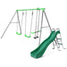 Lifespan Kids Hurley 2 Kids Metal Swing Set with a 1.8m Long Standalone Slippery Green Slide - Mid Swing Sets