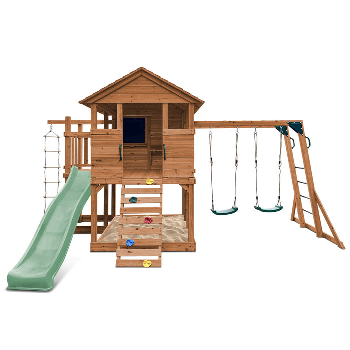Kingston Cubby House monkey bars and two swings, Pastel Green Slide colour
