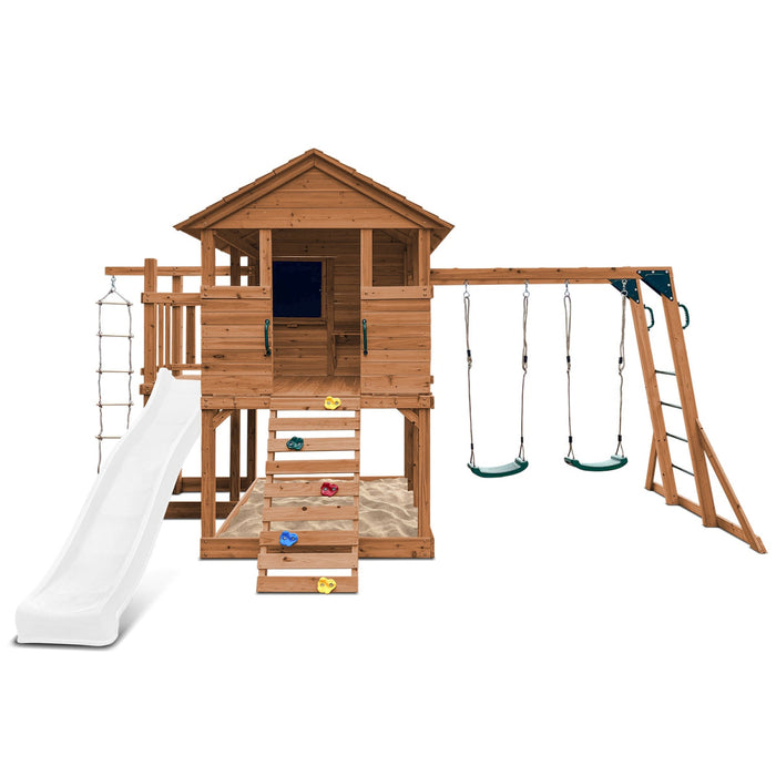 Kingston Cubby House rock climbing wall and rope ladder, White Slide colour