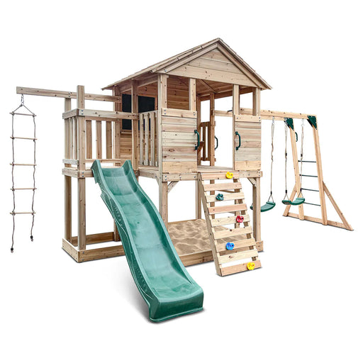 Lifespan Kids Kingston Wooden Cubby House Playcentre - Green Slide - High End Cubby Houses