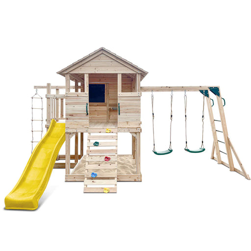 Lifespan Kids Kingston Wooden Cubby House Playcentre - Yellow Slide - High End Cubby Houses