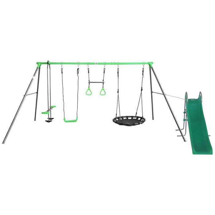 Lifespan Kids Lynx Metal Swing Set With 1.8m Long Standalone Slippery Green Slide - Mid Swing Sets