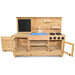 image of roma mud kitchen with the oven door and storage doors open with a white background