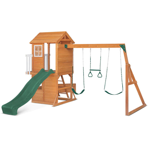 Lifespan Kids Springlake Playhouse with Wavy Slide - Green - Outdoor Play Equipment