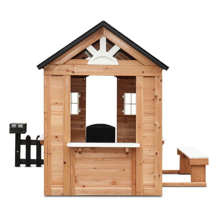 Teddy Cubby House door and picket fence close-up
