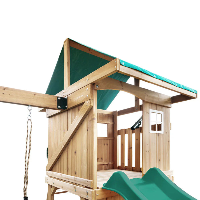 Montrose Play Centre 2.2m wavy slide, swings and trapeze bar
