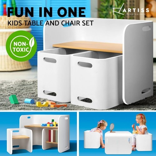 Keezi Nordic Compact Design Kids Table and Chairs White non-toxic material