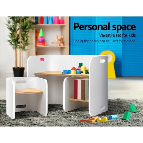 Keezi Nordic Compact Design Kids Table and Chairs White side view
