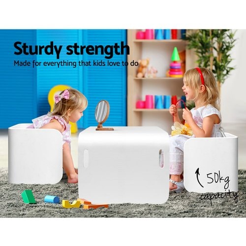 Keezi Nordic Compact Design Kids Table and Chairs White full view