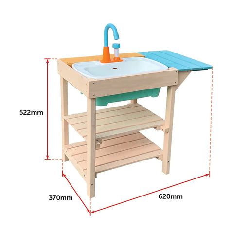 Outdoor play mud kitchen with farmhouse sink