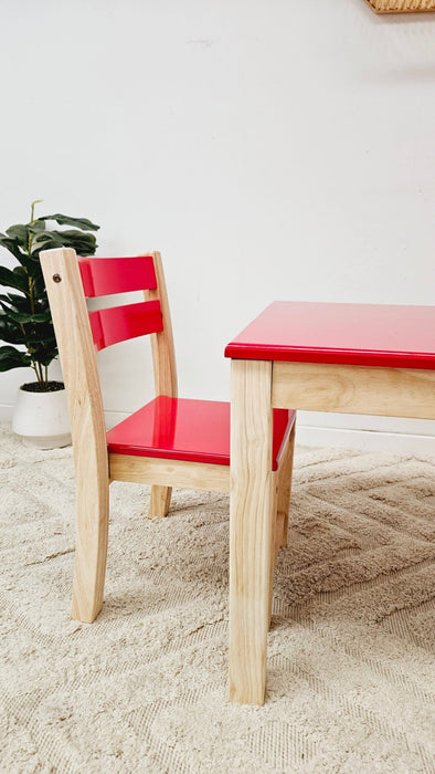 Red Top Timber Table with 2 Matching Chairs